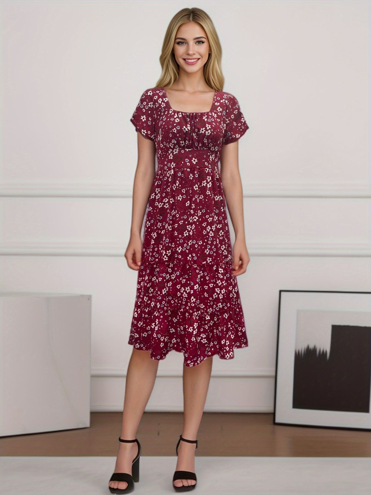 Summer Puff Floral Printed Long Dresses