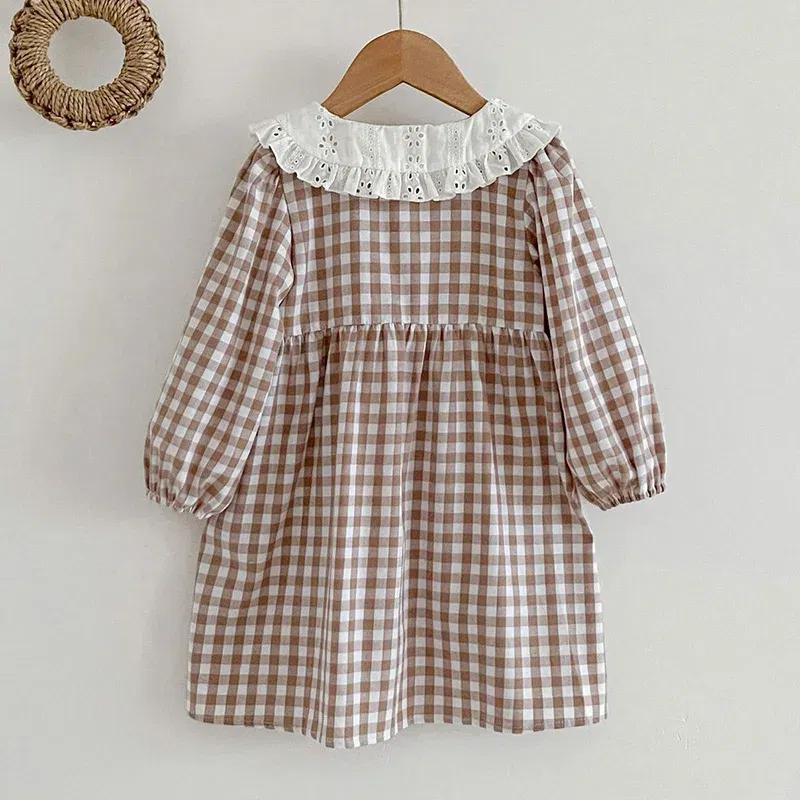 Color: Red, Kid Size: 4T - Spring Autumn Kids Baby Girls Long Sleeve Sweet Doll Collar Plaid Princess Dress Kids Baby Girls Dress Children Clothes Dress