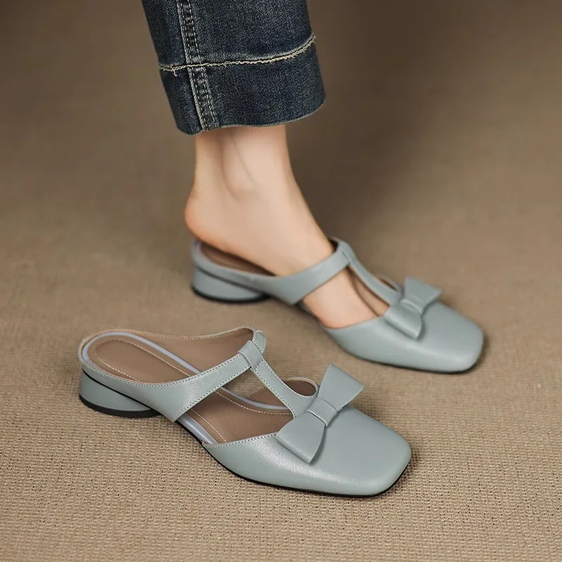 Color: Pink, Shoe Size: 38 - New Spring Summer Butterfly-Knot Patent Leather Pointed Toe Women Slippers Fashion Thin High Heels Mules Shoes Elegant Pumps