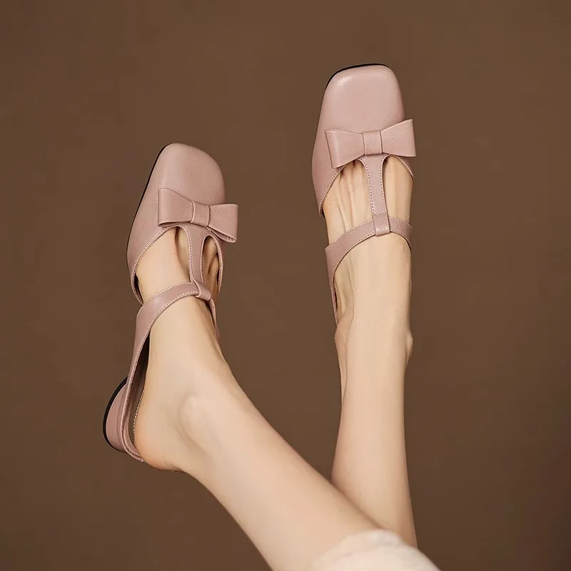 Color: Pink, Shoe Size: 38 - New Spring Summer Butterfly-Knot Patent Leather Pointed Toe Women Slippers Fashion Thin High Heels Mules Shoes Elegant Pumps
