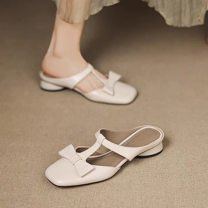 Color: Pink, Shoe Size: 38 - New Spring Summer Butterfly-Knot Patent Leather Pointed Toe Women Slippers Fashion Thin High Heels Mules Shoes Elegant Pumps