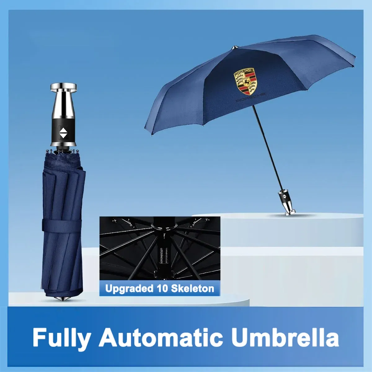Color Name: GRAY - High-end Car Emblems Folding Sunshade Windproof Umbrella For Porsche Boxster Cayman Cayenne 911 Macan Panamera Auto Accessories