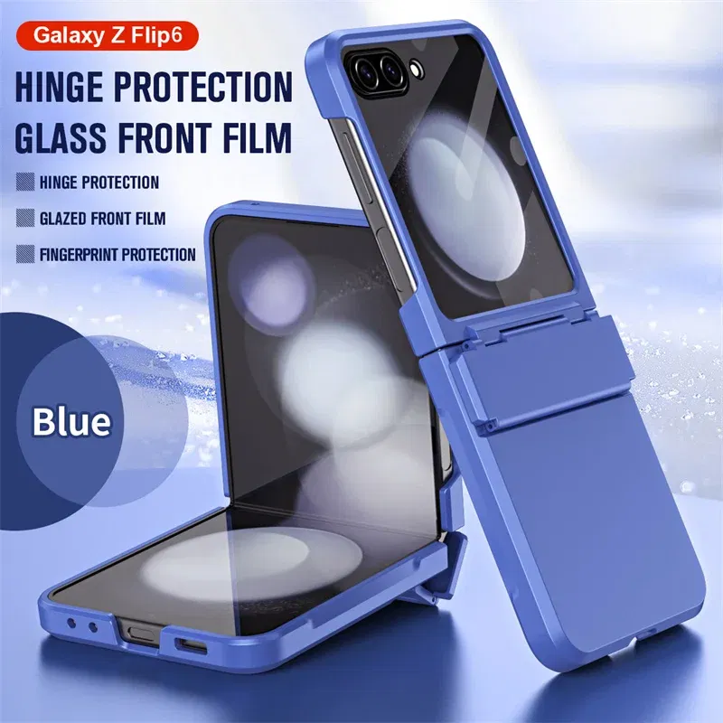 Color: green, Material: aluminum - For Samsung Galaxy Z Flip 6 5 Flip5 Case Luxury Matte With Mirror Film Folding Hinge Shockproof Protection Hard Cover accessory