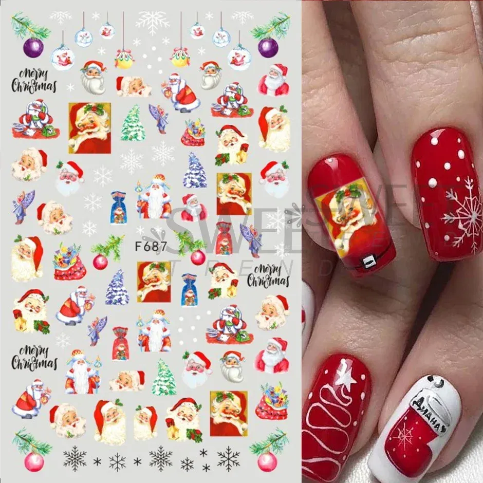 Color: Bronze - 5D Embossed Elk Nail Art Sticker Cute Christmas Winter Santa Claus Snowflake Gingerbread Man Engraved Slider Manicure Decoration