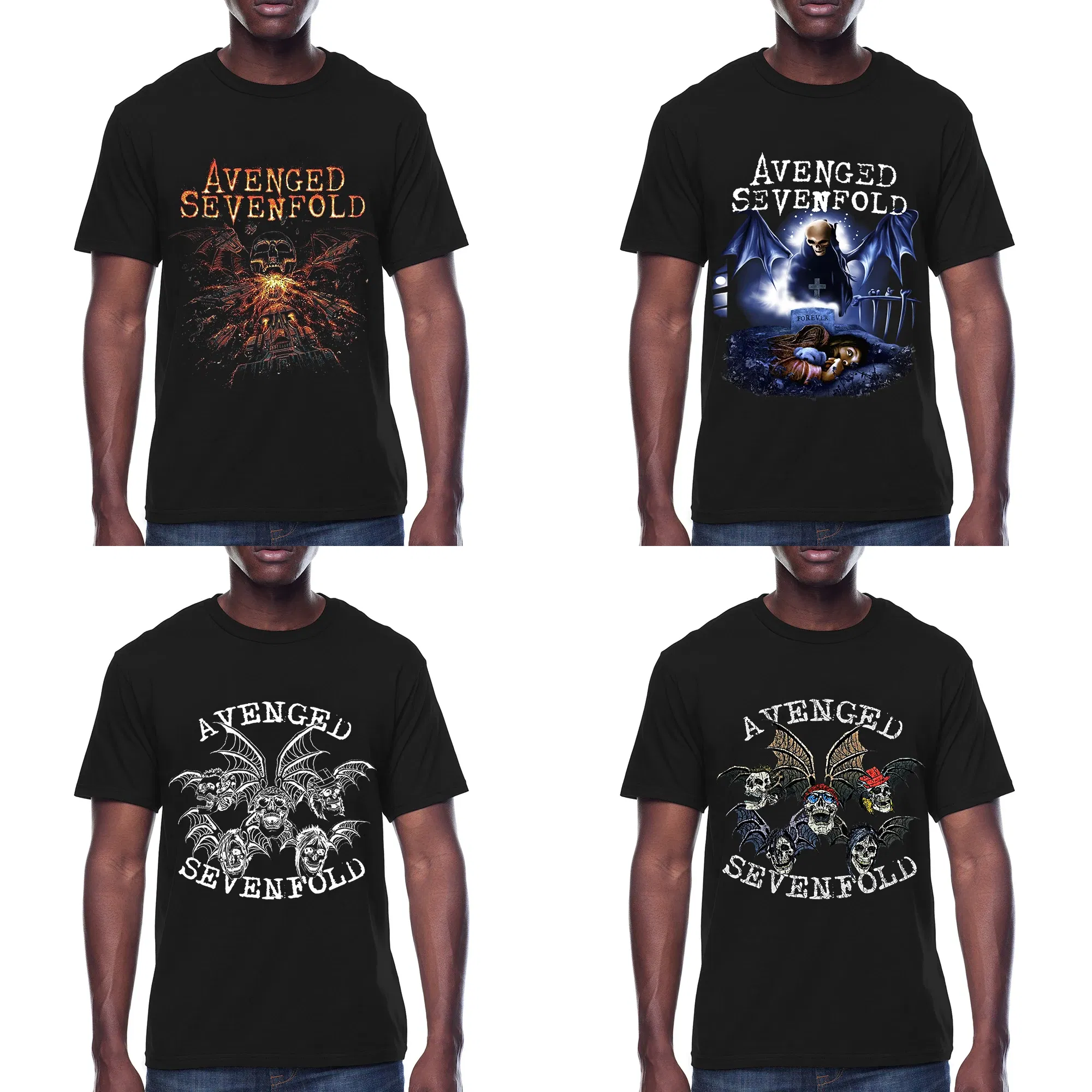 Color: SKY BLUE, Size: L - Men Clothes Round Neck T-shirt Heavy Metal Band Rock Cotton Breathable Print Womens Plus Size Tees