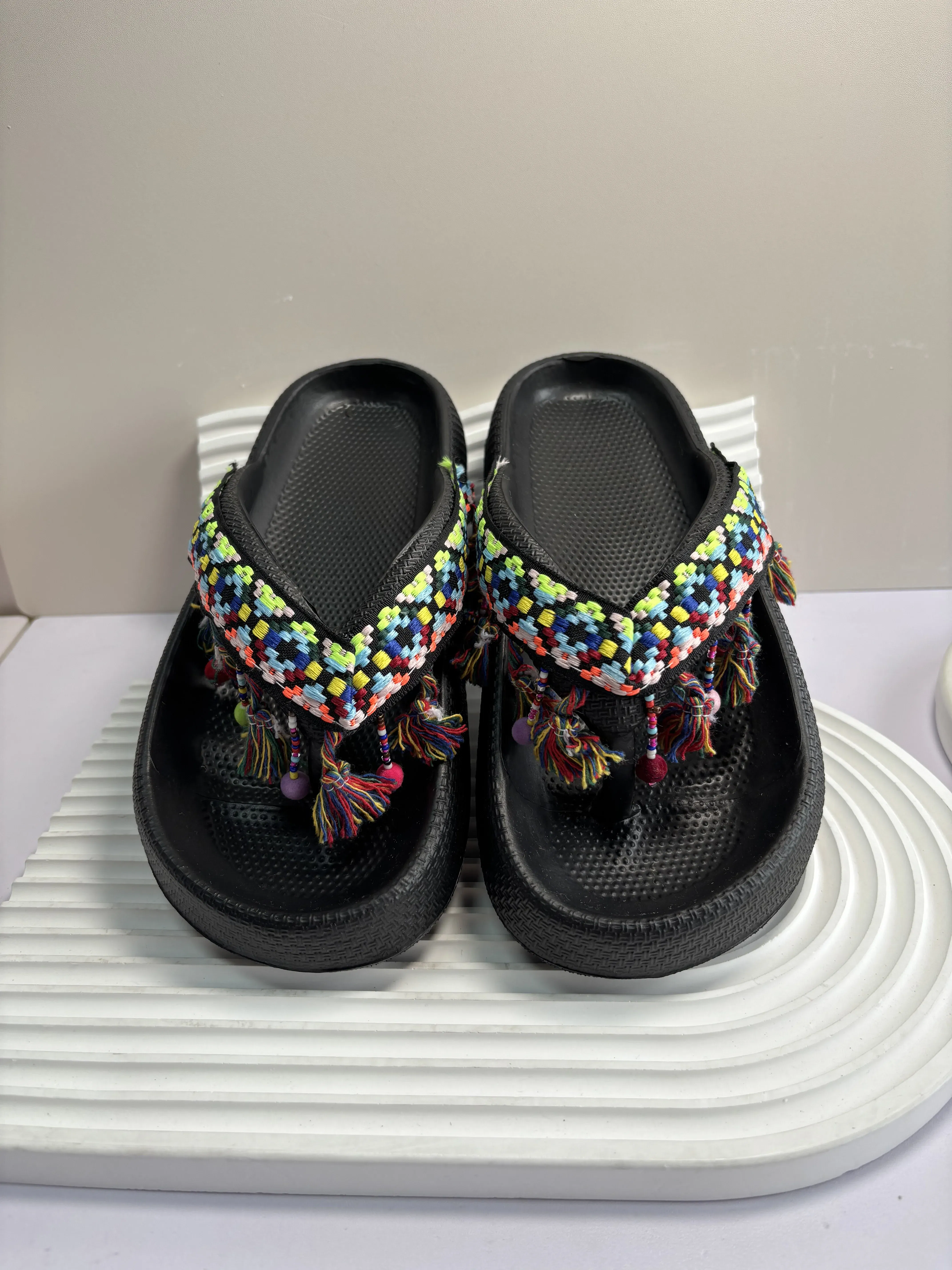 Color: Burgandy, Shoe Size: 42-43 - Summer Multi Color Women's Flip Flops Fashionable Metallic Teddy Bear Bow Slide Sandal Beach Vacation Home Versatile Footwear