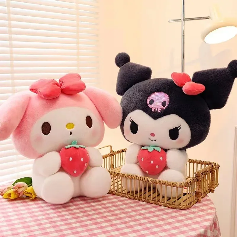 Color: black, Height: 51cm-99cm - 22/35cm Sanrio Strawberry Kuromi Pillow Plush Toy Girls Soft Stuffed Animal Toys Strawberry Melody Doll Gift