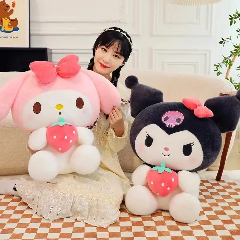 Color: black, Height: 51cm-99cm - 22/35cm Sanrio Strawberry Kuromi Pillow Plush Toy Girls Soft Stuffed Animal Toys Strawberry Melody Doll Gift