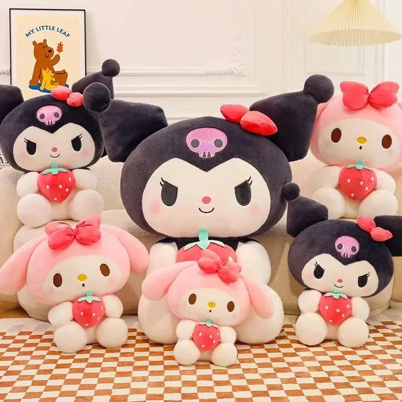 Color: black, Height: 51cm-99cm - 22/35cm Sanrio Strawberry Kuromi Pillow Plush Toy Girls Soft Stuffed Animal Toys Strawberry Melody Doll Gift