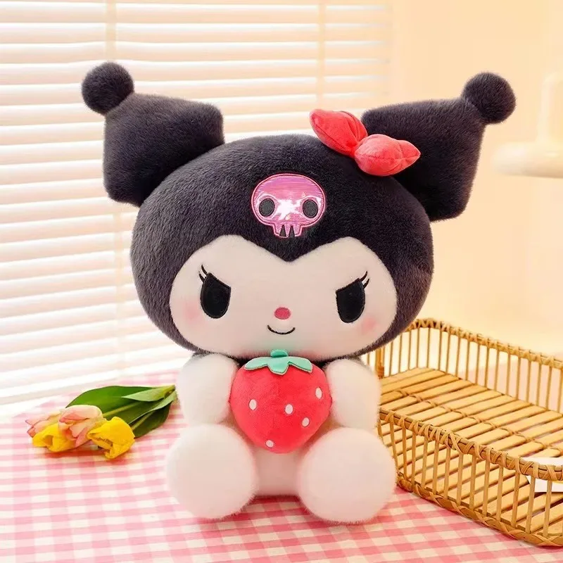 Color: black, Height: 51cm-99cm - 22/35cm Sanrio Strawberry Kuromi Pillow Plush Toy Girls Soft Stuffed Animal Toys Strawberry Melody Doll Gift