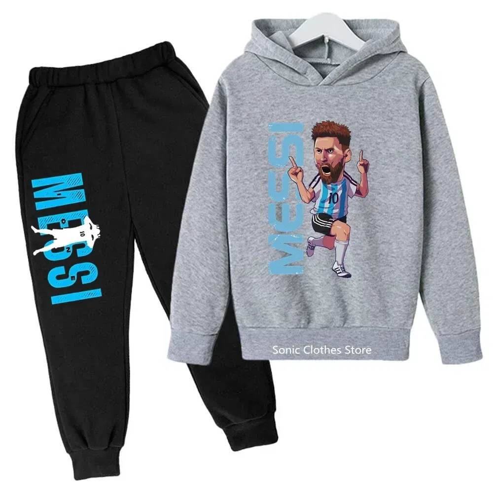 Color: Silver, Kid Size: 6 - messi avatar printed children's clothing children's autumn and winter hoodies pants 2-piece casual boys and girls suits