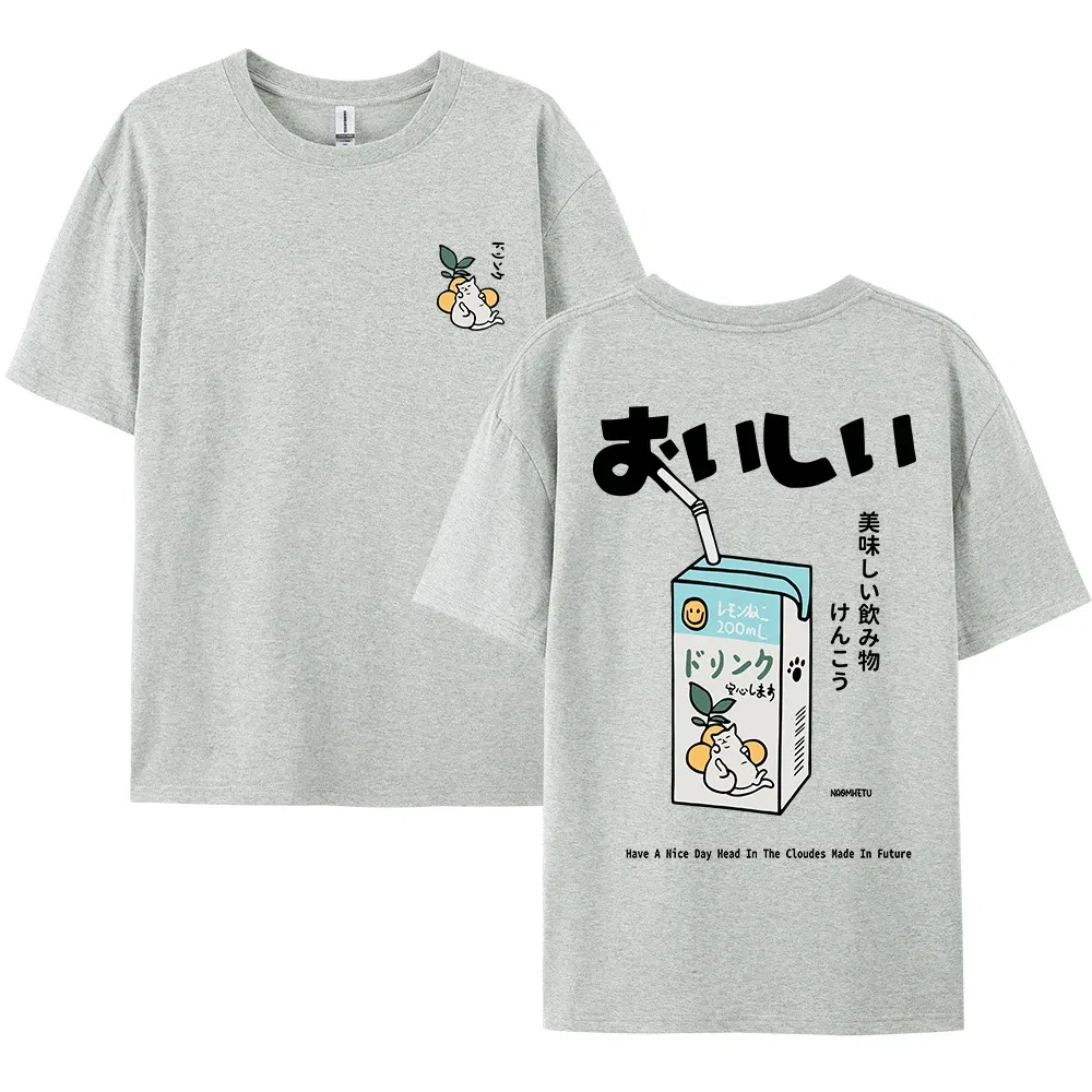 Color: GRAY, Size: XXXL - Cute Japanese Cat Print Oversized T-shirt men Women Short Sleeve Loose Casual Tee Shirt Streetwear Tops Cotton Harajuku Clothing