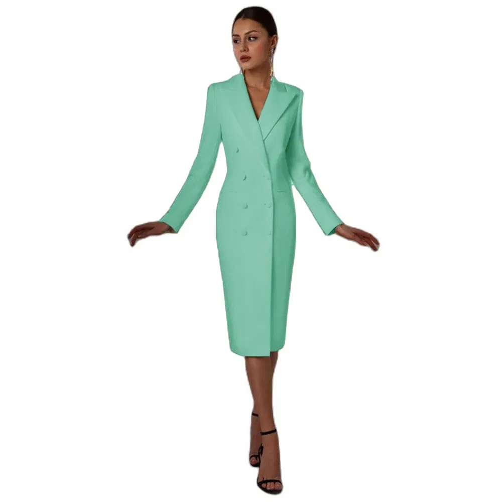 Color: Mint, Size: M - Women's Suit Long Blazer Double Breasted Jacket White Tuxedo Party Point Lapel Clothes спор?‚ивн?‹й кос?‚юм ?¶?µнск