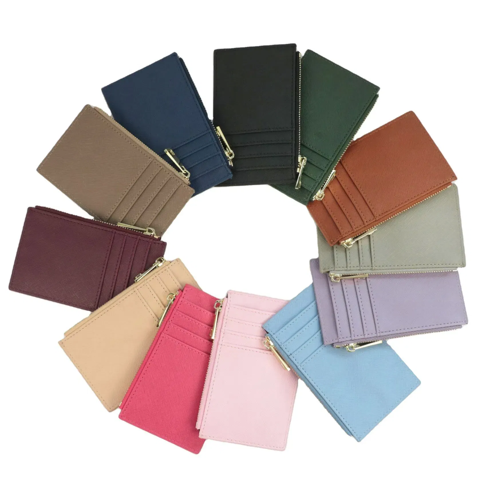 Color: Navy Blue - Custom Name Saffiano Leather Zip CardHolder Multiple Colors Ultra Thin Coin Purse Drop Shipping Small  Women Credit Card Wallet