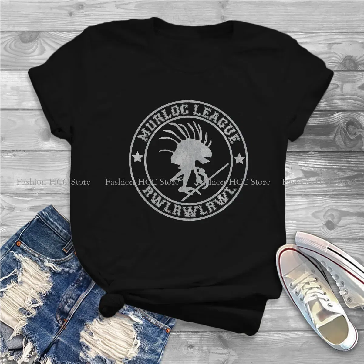 Color: WHITE, Size: XL - World of Warcraft Polyester TShirts Murloc League Personalize Women's T Shirt Hipster Tops