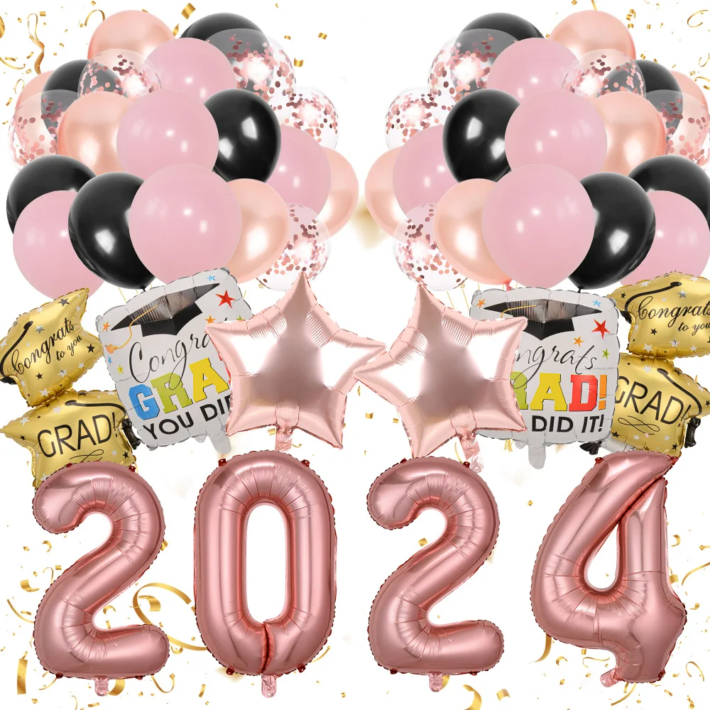 Color: Pink, Ballon Size: Other - 50pcs 2024 Graduation Aluminum Film Balloon Combination Graduation Party, Ceremony Balloon Set Graduation Celebration Balloon