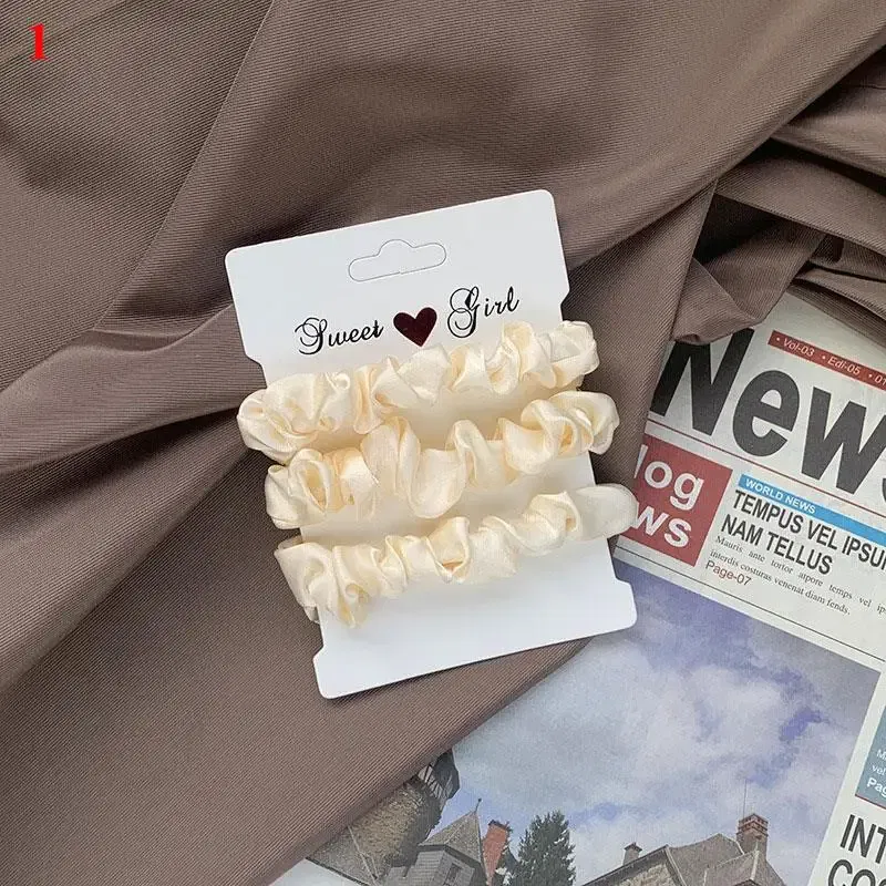 Color: GRAY - Free Shipping 3PCS/Set Satin Silky Scrunchies Hair Rope Luxury Solid Color Elastic Hair Bands Women Hair Accessories Headwear