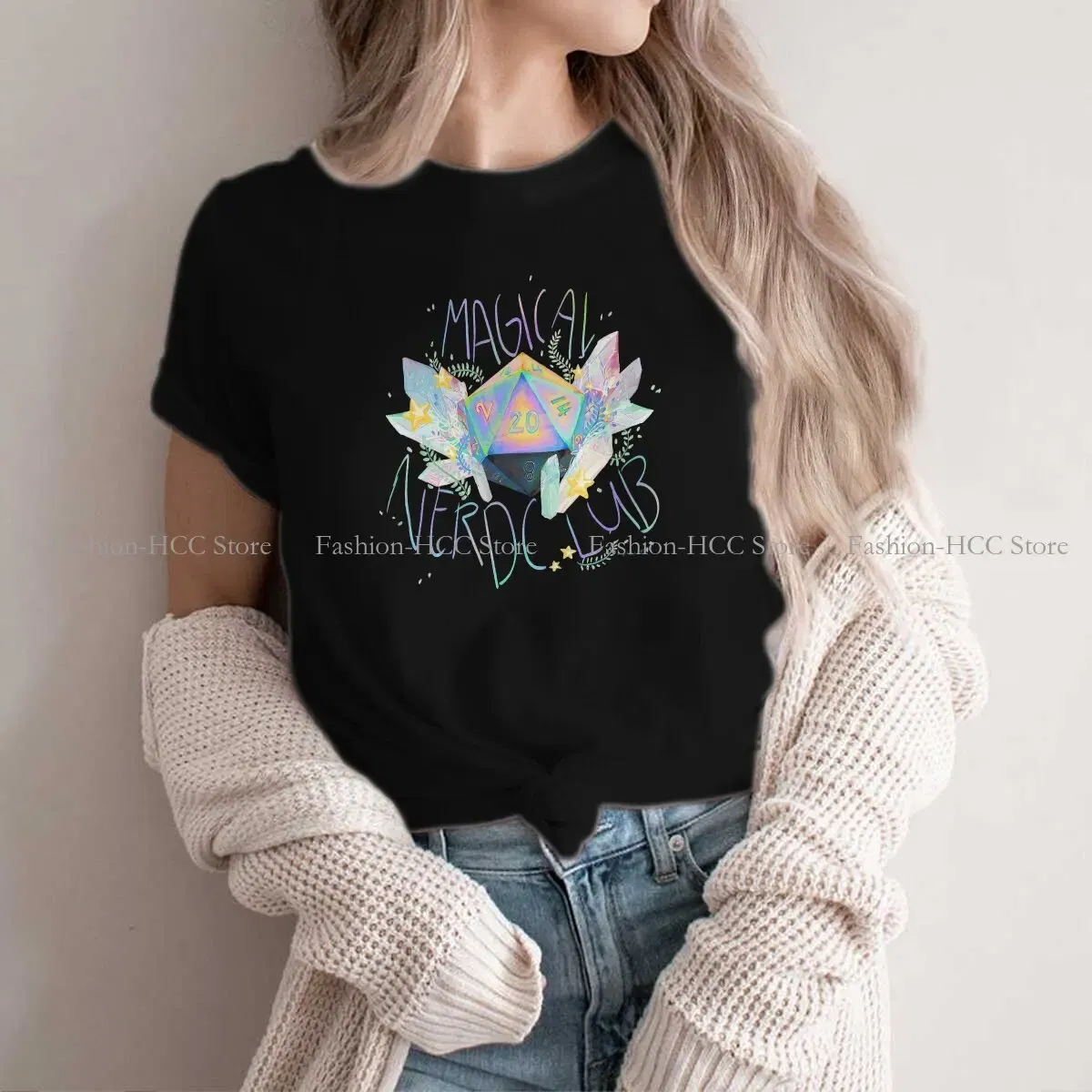 Color: black, Size: XXL - Magical Nerd Club Style Polyester TShirt DND Game Comfortable Creative Gift Idea T Shirt Stuff