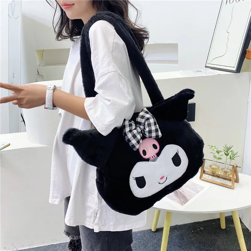 Color: Orange - Kawaii Sanrio Plush Cinnamoroll Melody Kuromi Tote Handbags Shoulder Bags Women Fashion Female Messenger Bag Purses Xmas Gifts