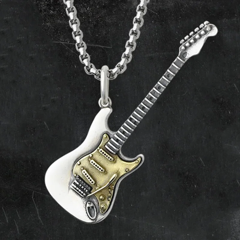Metal Color: Rust Red - Retro Punk Music Guitar Necklace for Men Personalized Gothic Pendant Fashion Hip Hop Rock Singer Jewelry Gift