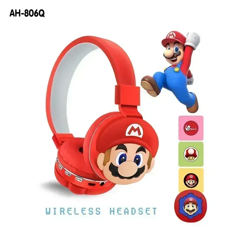 Color: black - Game Marios Bros anime Wireless Bluetooth Headphones Children's Headwear Cute Cartoon Wireless Headset kids Birthday Gift toy