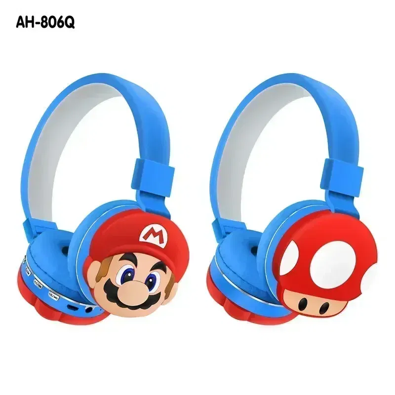 Color: black - Game Marios Bros anime Wireless Bluetooth Headphones Children's Headwear Cute Cartoon Wireless Headset kids Birthday Gift toy