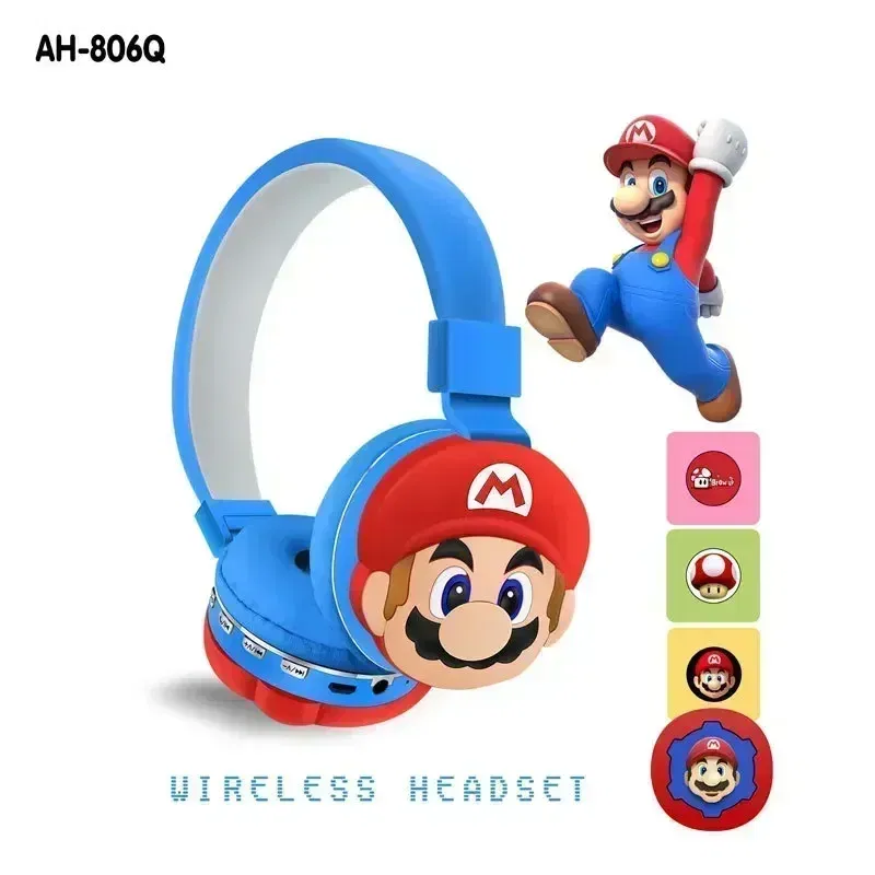 Color: black - Game Marios Bros anime Wireless Bluetooth Headphones Children's Headwear Cute Cartoon Wireless Headset kids Birthday Gift toy