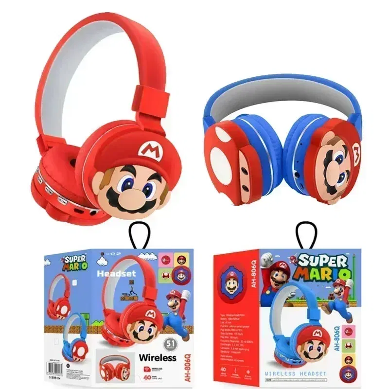 Color: black - Game Marios Bros anime Wireless Bluetooth Headphones Children's Headwear Cute Cartoon Wireless Headset kids Birthday Gift toy