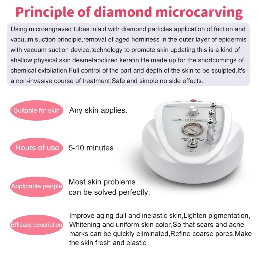 Color: White, Power Source: UK - 3 in 1 Diamond Microdermabrasion Machine High Suction Power Professional Dermabrasion Home Use Facial Peeling Skin Care Machine