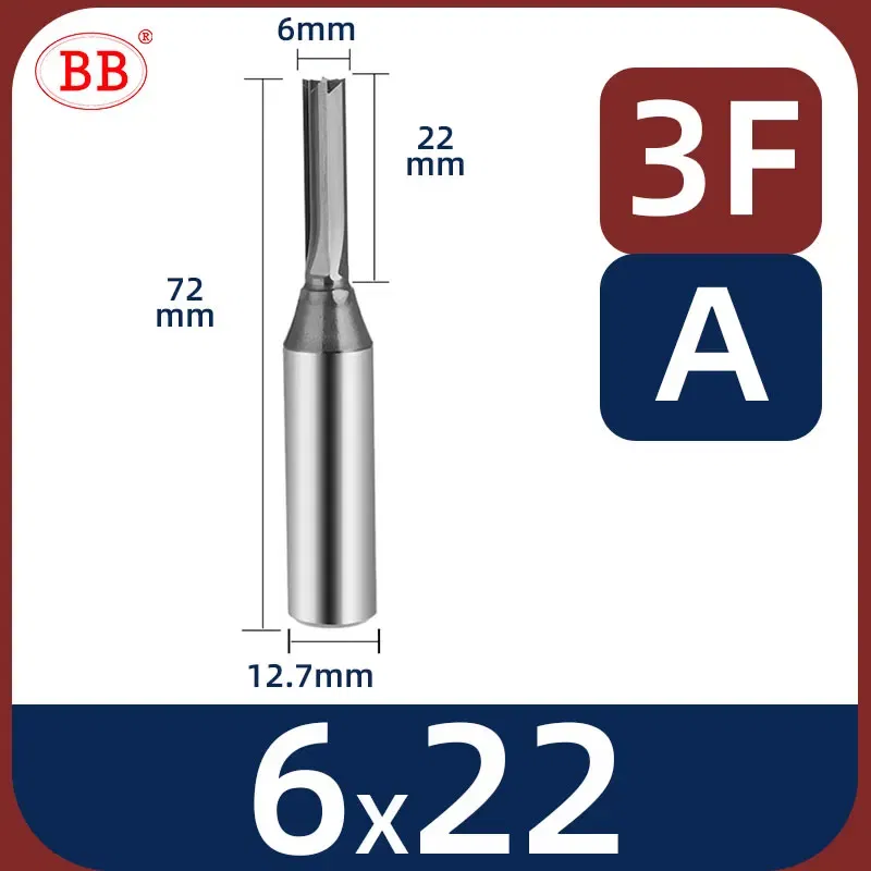 Cutting Edge Length: 36mm, Dimensions: 3.175*1*3 - BB Straight Slot Milling Cutter CNC Wood Engraving Machine Mill Rough Shape TCT Coated Edge D 6mm 8mm 2T 3T 4F Shank 1/2 12.7mm
