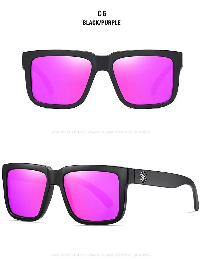 Lenses Color: Blue - NEW High quality luxury Heat Wave brand Polarized sunglasses square Conjoined lens Women men sun glasses UV400HW02