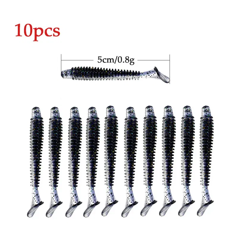 Color: Light Grey, Size: 55mm - 10pcs/lot Fishing Lure 50mm 0.8g Soft Rubber Bait Jig Wobbler Soft Worm Carp Fishing Bait Artificial Silicone Swimbait