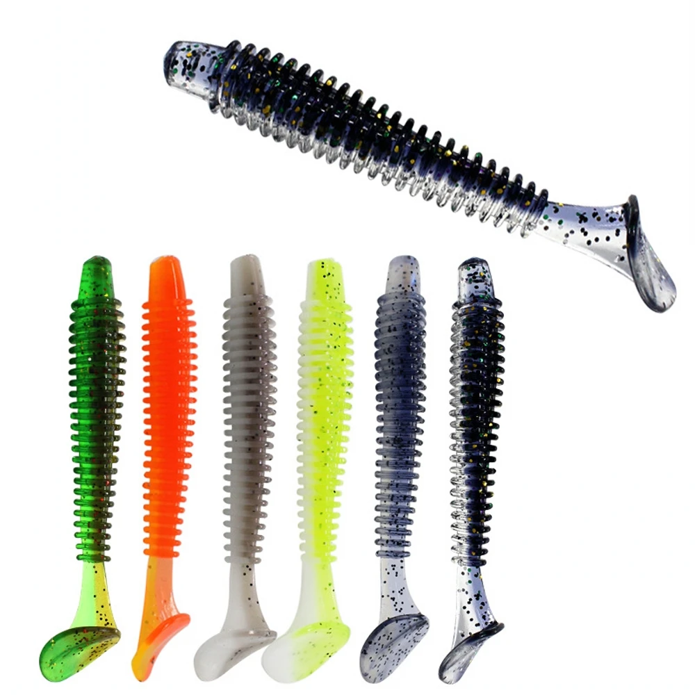 Color: Light Grey, Size: 55mm - 10pcs/lot Fishing Lure 50mm 0.8g Soft Rubber Bait Jig Wobbler Soft Worm Carp Fishing Bait Artificial Silicone Swimbait
