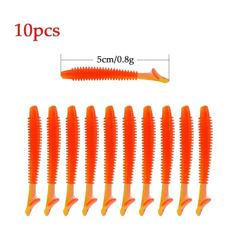 Color: Light Grey, Size: 55mm - 10pcs/lot Fishing Lure 50mm 0.8g Soft Rubber Bait Jig Wobbler Soft Worm Carp Fishing Bait Artificial Silicone Swimbait