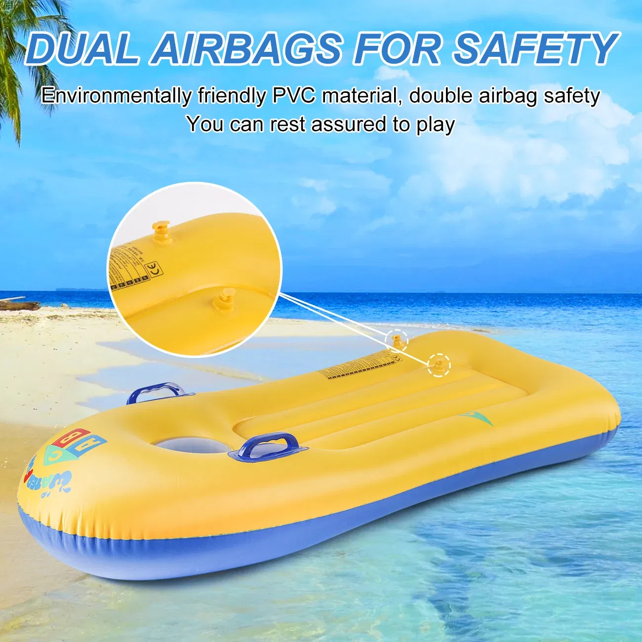 Color: black - 1 Piece Thickened Yellow Adult Surfboard with Safety Handle - Summer Beach Fun & Safe Surfing