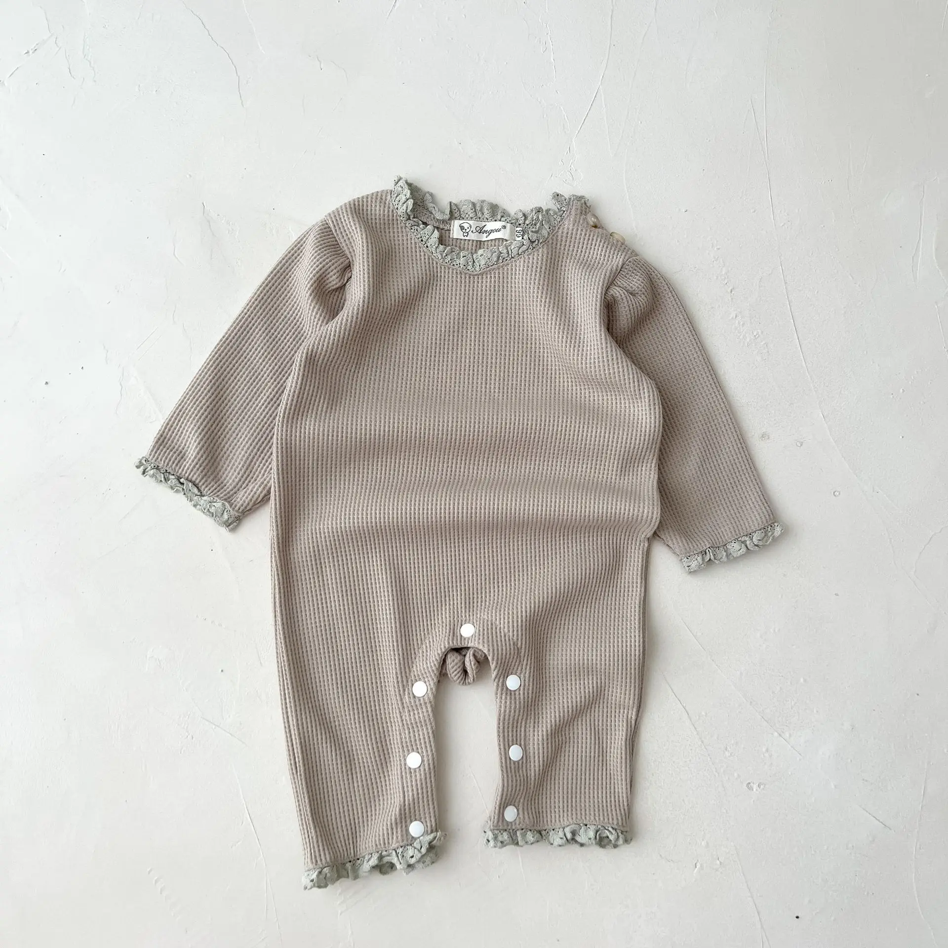 Color: Beige, Size: Mother 5XL, Height: 140 cm - Personalized Toddler Newborn Infant Baby Girl Romper Custom Name Soft Clothing Ruffle Jumpsuit Fall Spring Playsuit