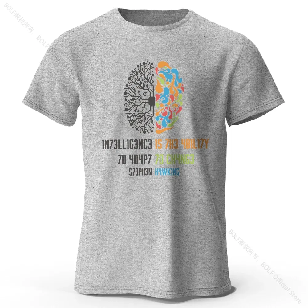 Color: GRAY, Size: L - Funny Brain Power Printed 100% Cotton T-Shirt, Soft & Breathable Round Neck Short Sleeve Tee, Unisex Quirky Style