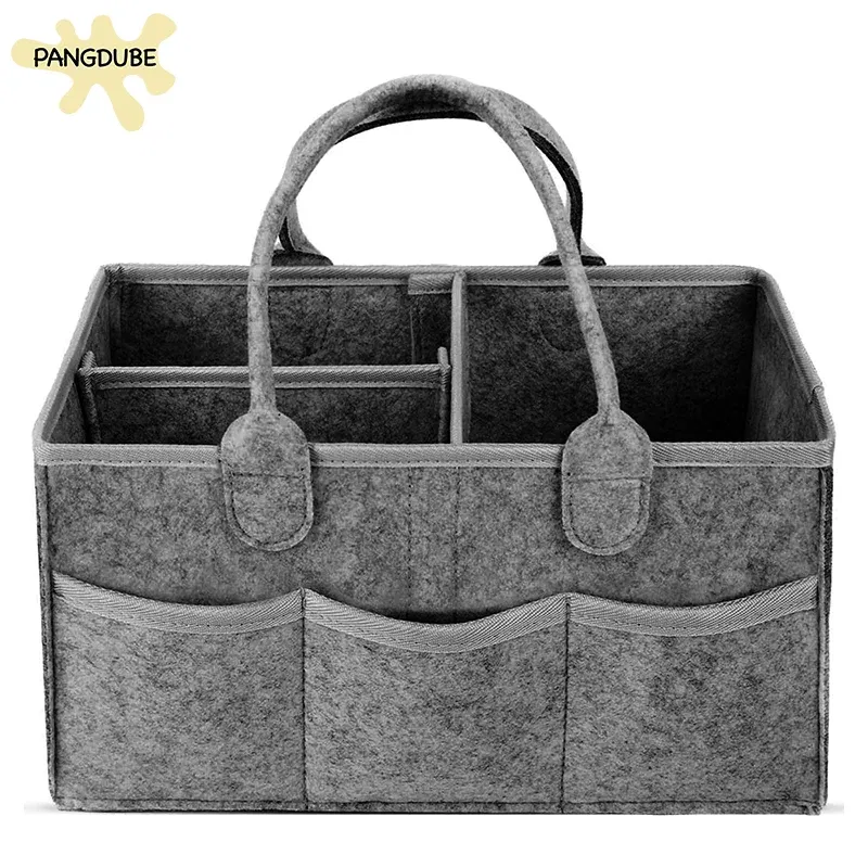 Color: Brown - Multifunctional Felt Diaper Bags Baby Newborn Things Nursery Organizer Diaper Stackers & Caddies Diaper Pouch Large Storage Bag