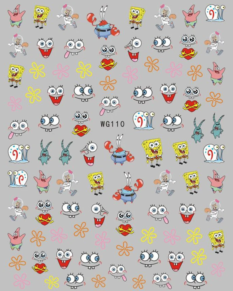 Color: Gold - 1PCS Miniso Spongebob Cartoon Nail Stickers Nail Art Decoration Cute Hello Kitty Stitch Nail Art Stickers Nail Art Supplies