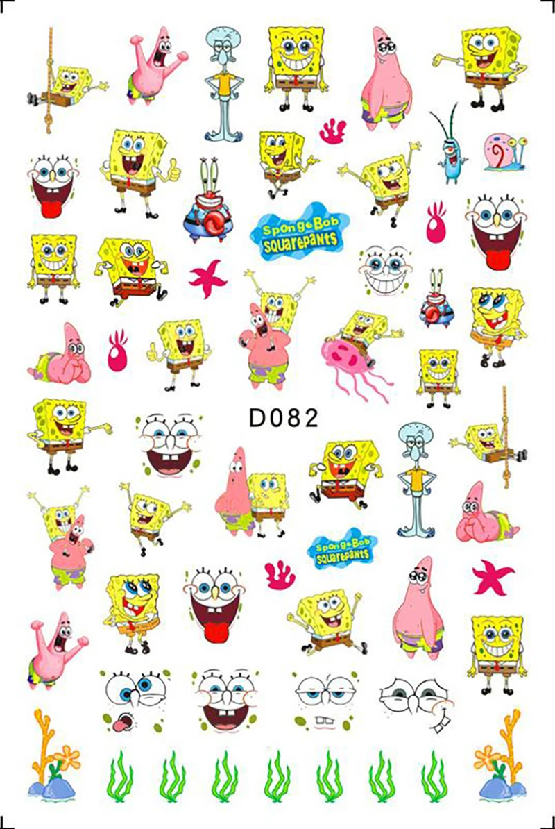 Color: Gold - 1PCS Miniso Spongebob Cartoon Nail Stickers Nail Art Decoration Cute Hello Kitty Stitch Nail Art Stickers Nail Art Supplies