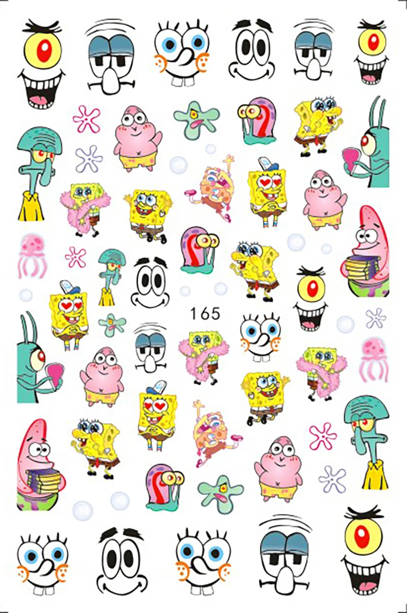 Color: Gold - 1PCS Miniso Spongebob Cartoon Nail Stickers Nail Art Decoration Cute Hello Kitty Stitch Nail Art Stickers Nail Art Supplies