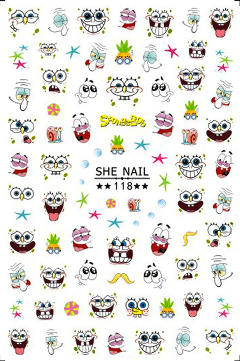 Color: Gold - 1PCS Miniso Spongebob Cartoon Nail Stickers Nail Art Decoration Cute Hello Kitty Stitch Nail Art Stickers Nail Art Supplies