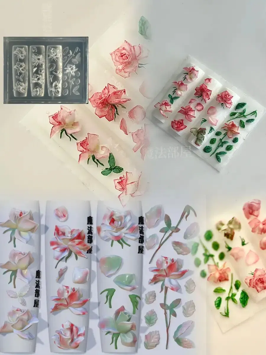 Color: Emerald Green - 1pc Marine Jellyfish Lace Ice Flowers 3D Acrylic Nail Mold Nail Art Silicone Stamping Plates Nail Accessories