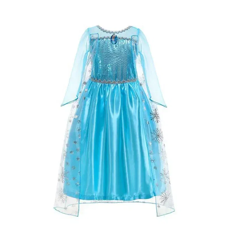 Color: Brown, Kid Size: 5 - Disney Girls Cospaly Snow Queen Elsa Costumes Kids Carnival Party Prom Gown Robe-Playing Children Clothes Frozen Princess Dress