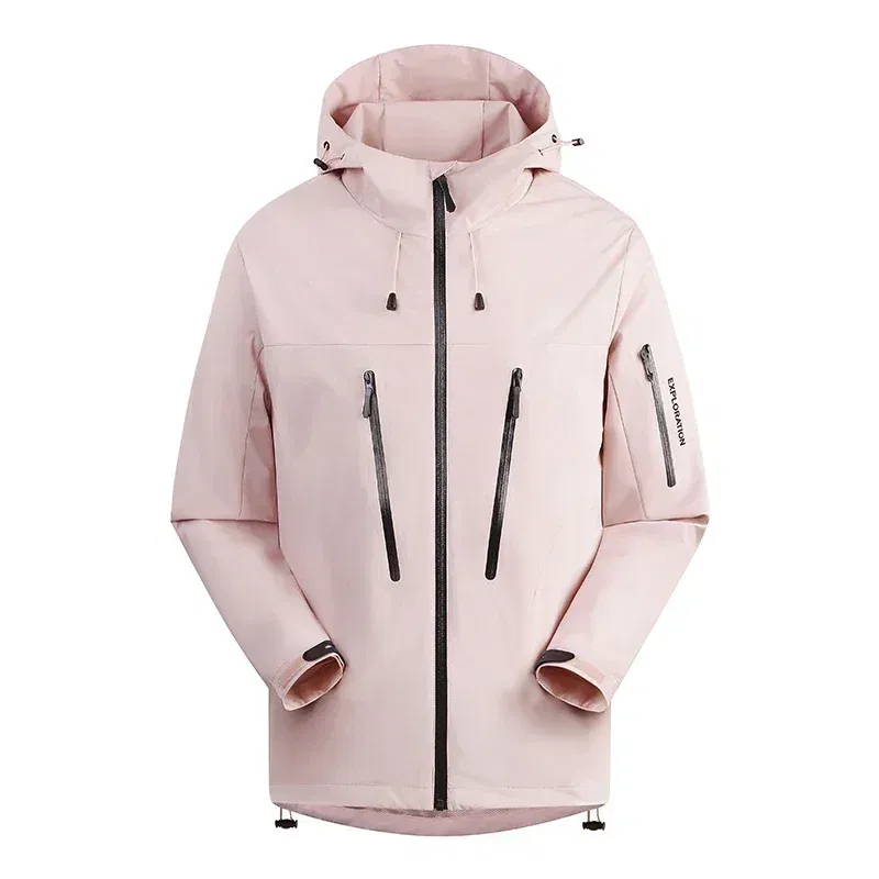Color: Pink, Size: XXL - Spring Autumn Men's Windbreaker Fashion Outdoor Mountaineering Travel Windproof Waterproof Hooded Jacket Slim Fit Versatile Coat