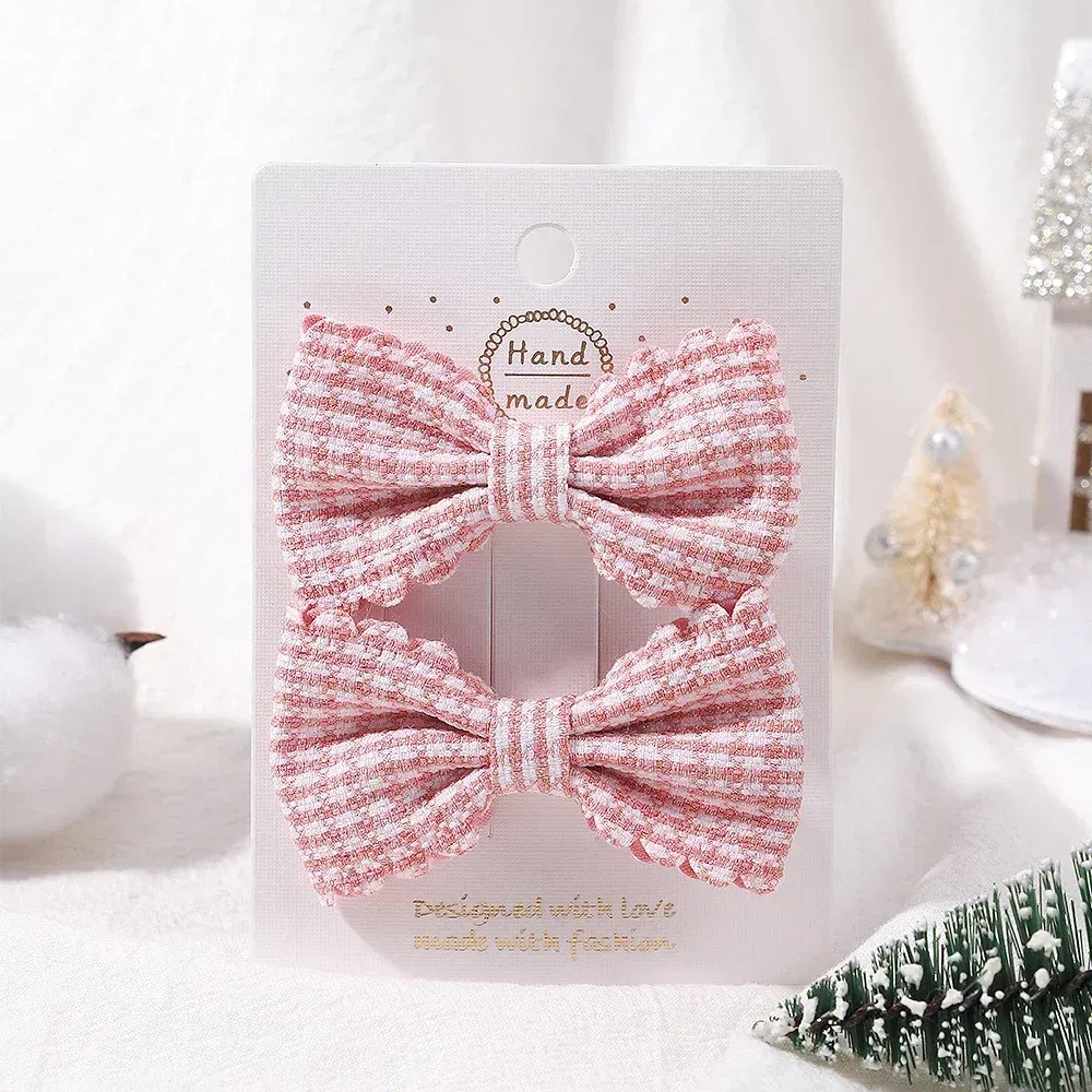 Color: Milky White - 2Pcs/Set Solid Color Kids Bows Hair Clips for Baby Girls Handmade Plaid Bowknot Hairpin Barrettes Photograph Hair Accessories