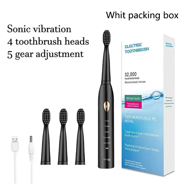 Color: Red - Electric Toothbrush 5-gear Mode USB Charging 4 colors IPX7 Waterproof Ultrasonic Rechargeable Soft Hair Toothbrush Adult Classic