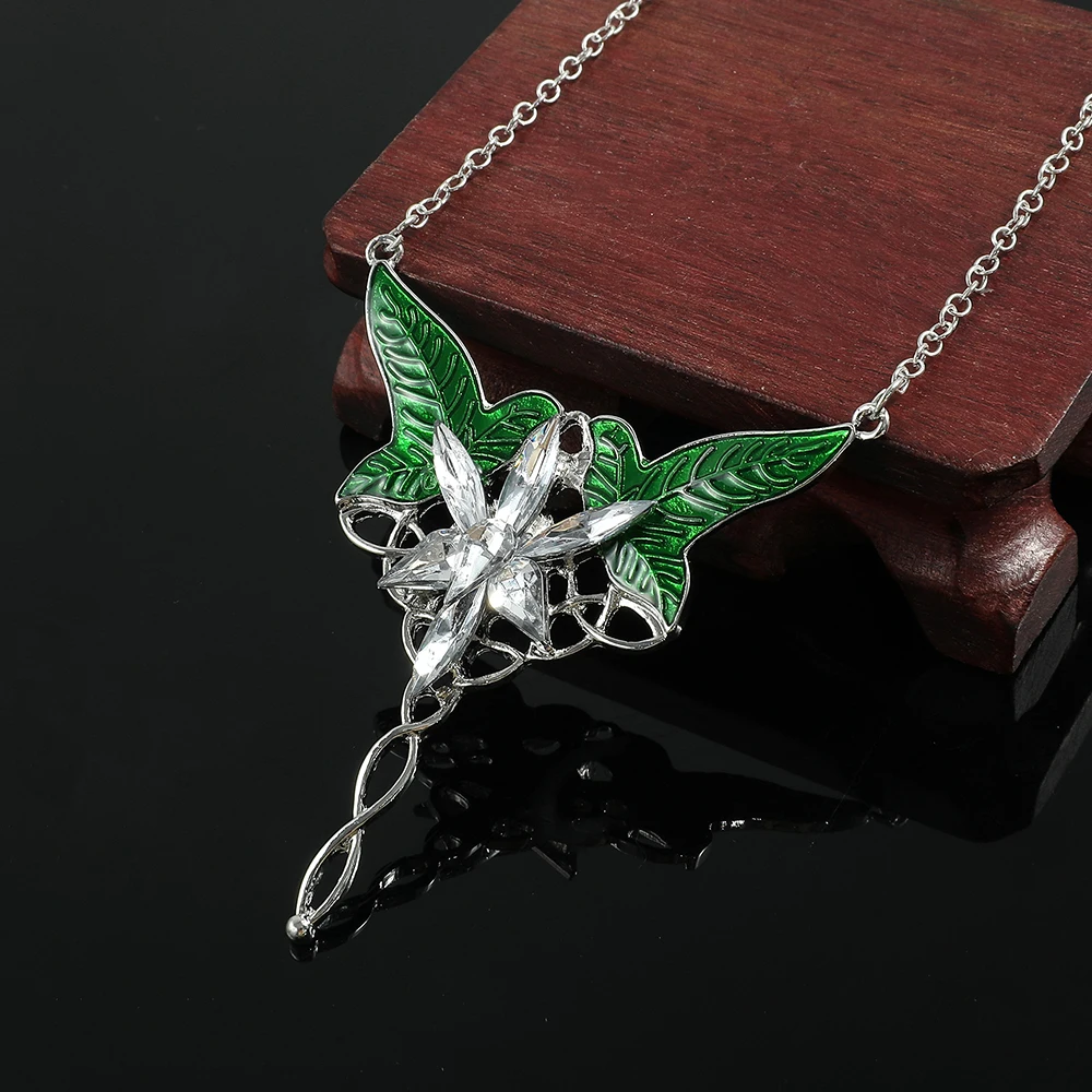 Fashion Long Elven Leaf Pendant Arwen Evenstar Pendant Necklace For Men And Women Movies Jewelry