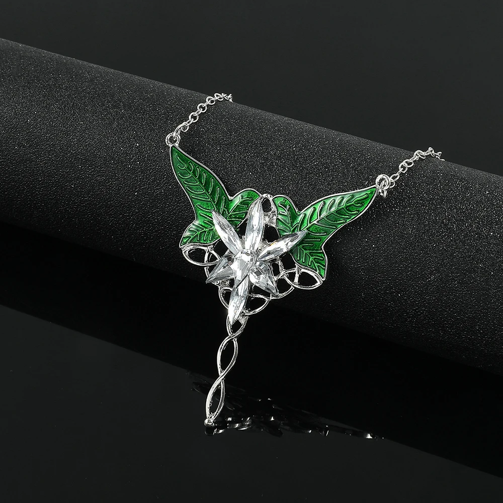 Fashion Long Elven Leaf Pendant Arwen Evenstar Pendant Necklace For Men And Women Movies Jewelry