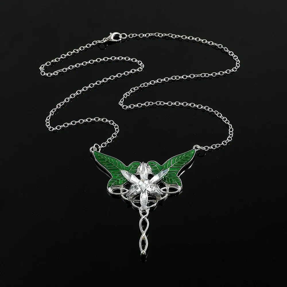Fashion Long Elven Leaf Pendant Arwen Evenstar Pendant Necklace For Men And Women Movies Jewelry